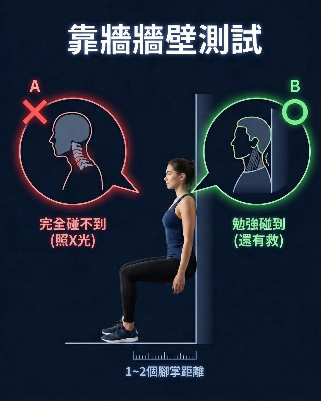靠牆檢測富貴包嚴重程度，後腦勺貼牆測試