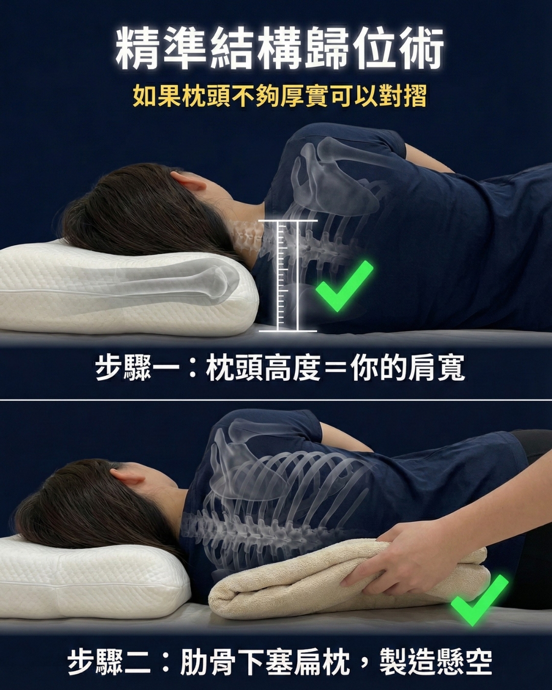 頸椎回正檢測:枕頭高度需符合肩寬