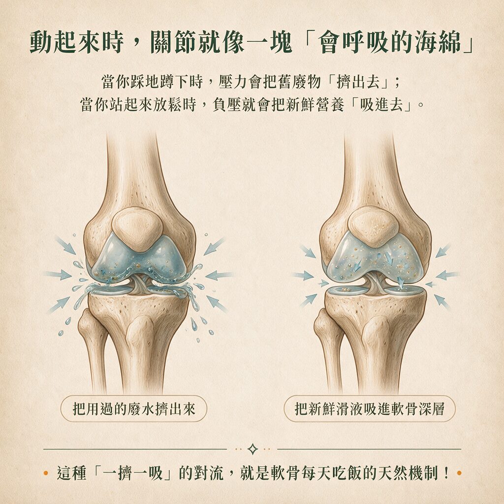 軟骨海綿吸放機制示意