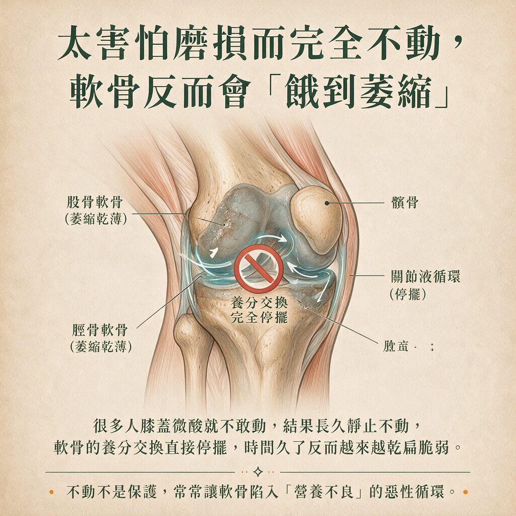 長期不動與軟骨營養不良示意
