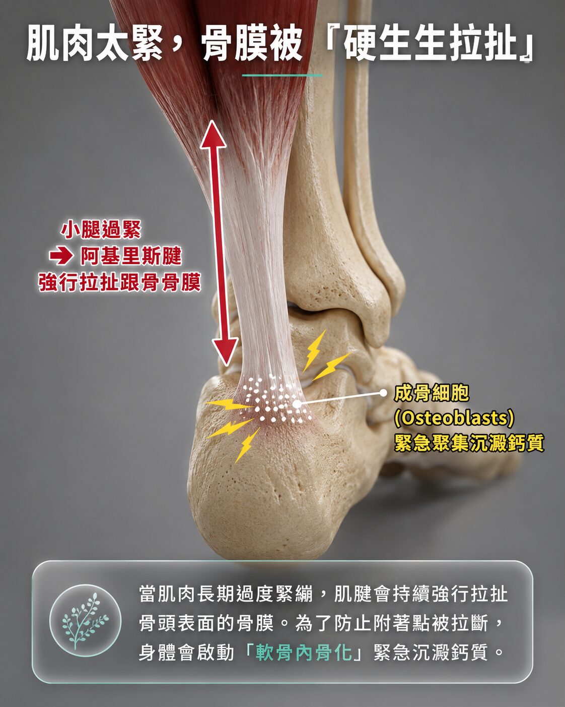 肌肉張力牽拉骨膜示意