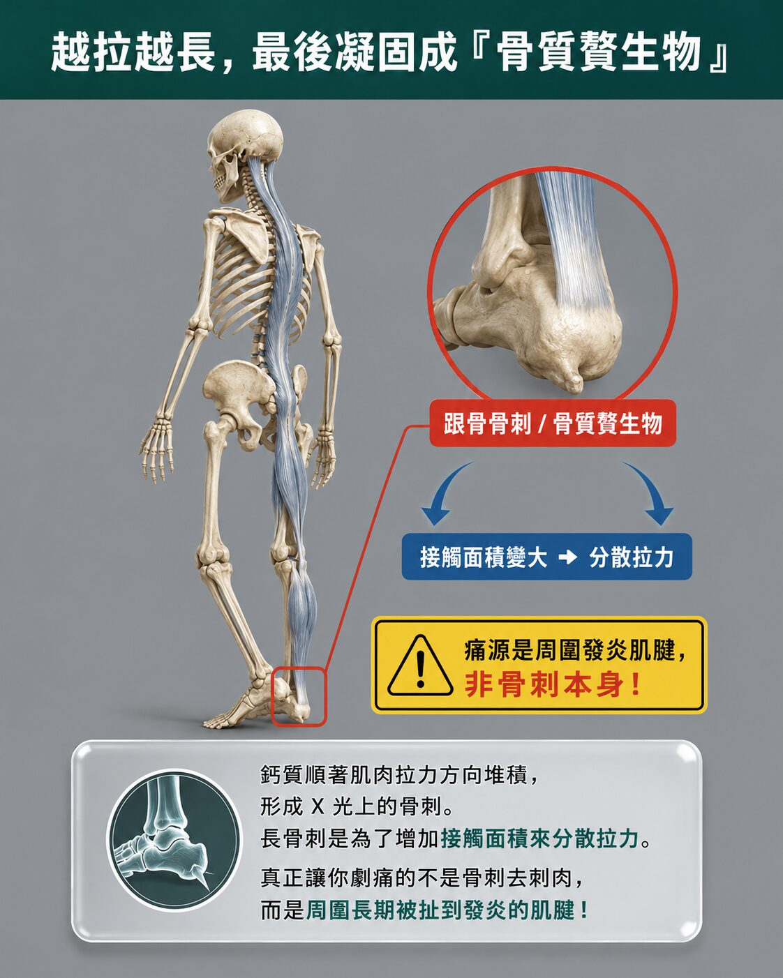 骨質沿拉力方向堆積示意