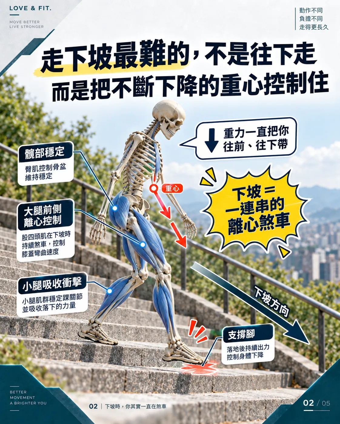 下坡重心煞車機制示意圖
