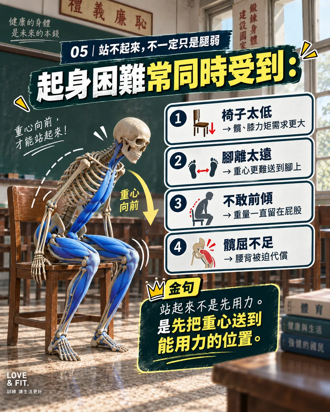 起身困難四個常見影響因素的整理圖卡