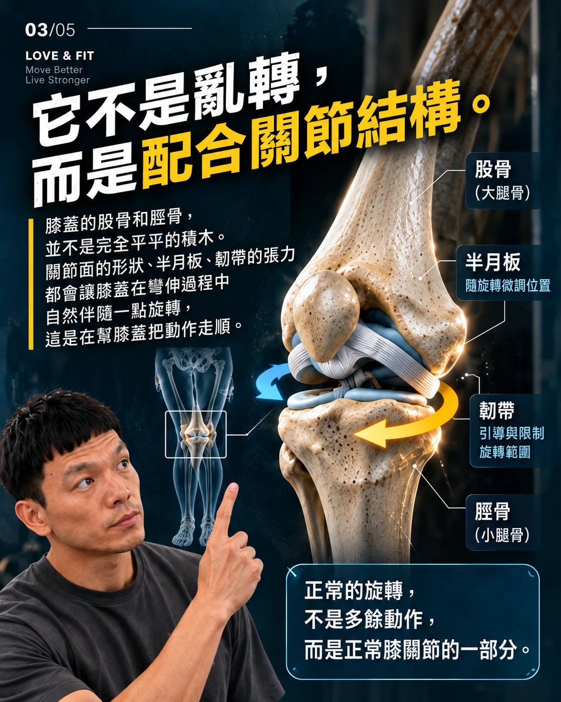 它不是亂轉，而是配合關節結構。